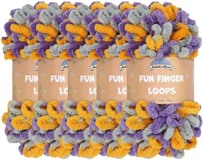 JubileeYarn Fun Finger Loops Yarn - Purple Grey Yellow - 5 Skeins by BambooMN