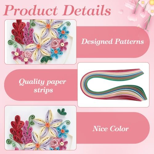 WEBEEDY 20 Sets DIY Flower Paper Quilling Kits for Adults 5 Styles Roses,Lotus,Daisies,Lilies Greeting Cards Making Kit with 20 Blank Cards,36 Colors Strips,Quilling Tools and Instruction for Birthday - Image 3