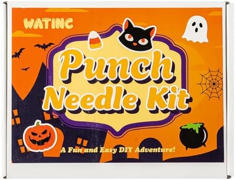 WATINC Halloween Punch Needle Coaster Kits - 23Pcs Easy Art Work Decor Craft Supply for Beginners, DIY Set of 6 Pattern Tufted Pads with Adhesive Felt Yarns Tools Coaster Holder Instruction (Orange) - Image 7
