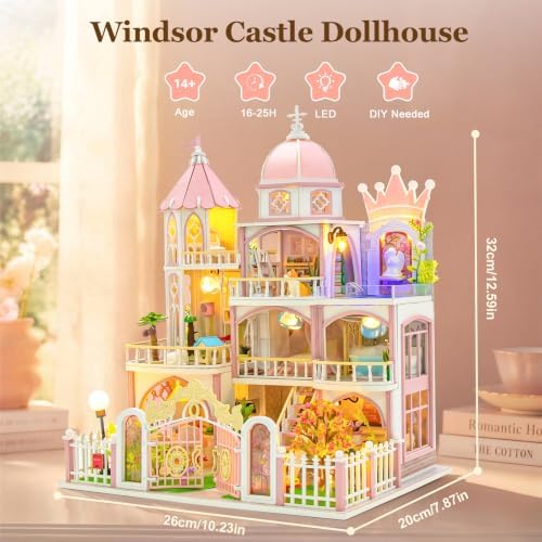 DIY Miniature House Kit, Windsor Castle Tiny 3D Wooden House Making Set for Adults, Dollhouse Bookshelf Decor with Furniture & LED Lights, Christmas Birthday Greenhouse Craft Gift for Friend - Image 2