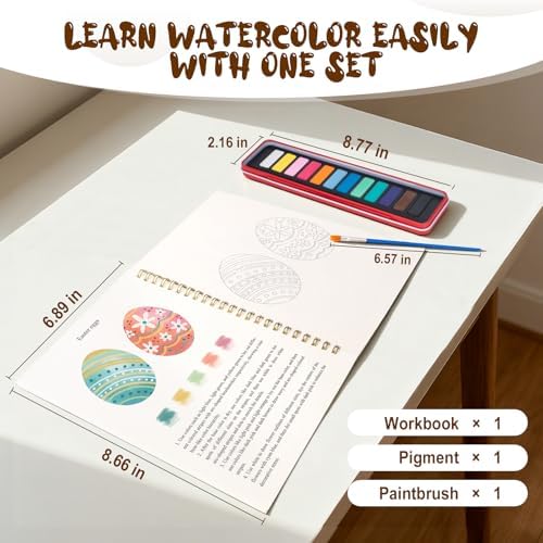 Easter Watercolor Workbook for Adults, Beginner Friendly Watercolor Painting Kit Bunny Eggs Water Coloring Book, Nature-Themed Practice Art Gift Water Color Paint Book with Palette and Brush - Image 3