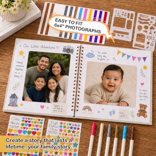 Cvochtty Scrapbook Album 40 Pages with DIY Kits, Craft Paper Photo Album, Cream-White Linen Cover Scrapbooking for 2x3 3x5 4x6 5x7 Pictures, Memory Book for Wedding Baby Family Birthday - Image 6