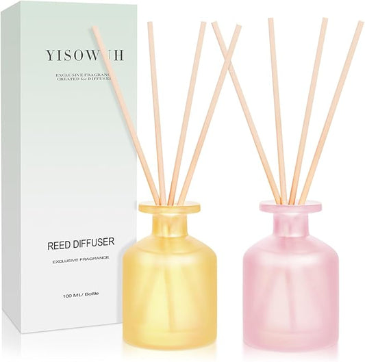 YISOWUH Reed Diffuser - BlackBerry Pineapple & Ebony Rose 3.38oz (100ml) 2 Packs Essential Oil Reed Diffuser Set with 16 Sticks, Long Lasting Fragrance for Home, Bathroom, Bedroom, Room, Decor