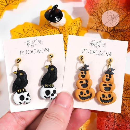 Puocaon Halloween Polymer Clay Cutters - 15 Pcs Witch Little Boo Skull Cutters for Polymer Clay Jewelry Pumpkin Mushroom Earrings Making Kit for Polymeric Jewelry Design - Image 6