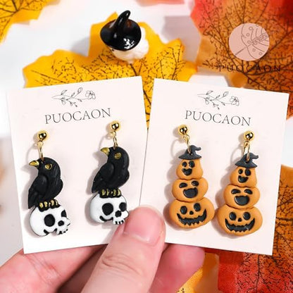 Puocaon Halloween Polymer Clay Cutters - 15 Pcs Witch Little Boo Skull Cutters for Polymer Clay Jewelry Pumpkin Mushroom Earrings Making Kit for Polymeric Jewelry Design - Image 6