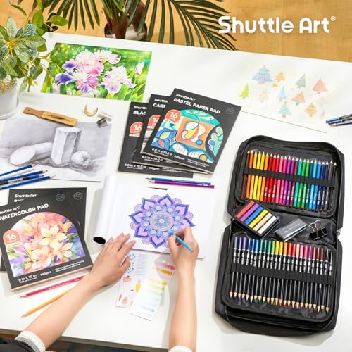Shuttle Art 124 PCS Drawing Kit, Professional Drawing Supplies with Sketch, Charcoal, Colored, Graphite, Pastel Pencils & Sticks, Complete Drawing Tools and Paper Pads in Zipper Case for Artists&Kids - Image 6