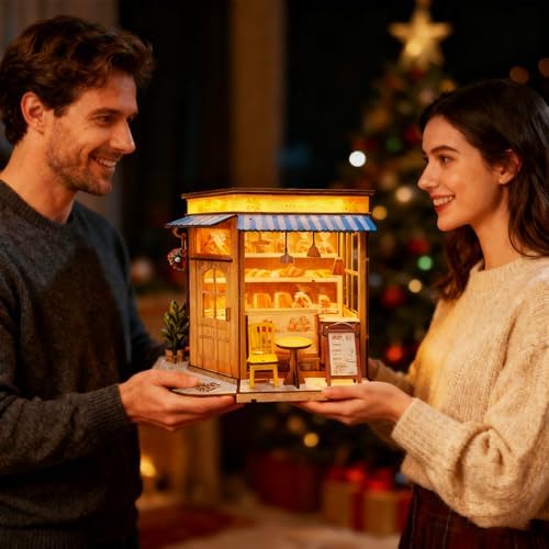 DIY Miniature House - LED Lighting Book Nook Kit Dollhouse Kit for Adults and Teens, Book Nook Tiny House Bookshelf 3D Wooden Puzzle, Gifts for Family Friends (Bakery) - Image 3