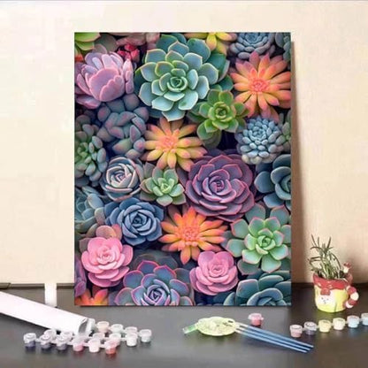 MaiMMaledy Paint by Numbers Kit for Adults Beginners 8Wx12L inch Canvas Pictures with Framed Drawing Painting Works with Wooden Triangle Easel Acrylic Pigment Succulents - Image 3