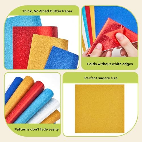 JoyCat Classic Glitter Origami Paper, 50 Sheets, 5 Colors, 6x6 Inch - Image 5