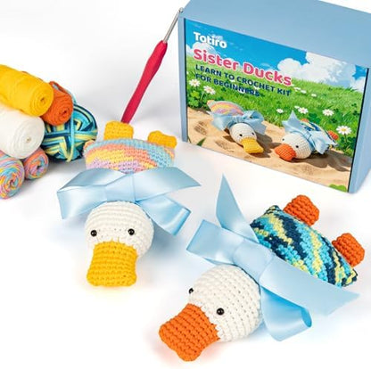 Totiro Crochet Kit for Beginners, Ducks Amigurumi Starter Kit, Easy DIY Craft Set with Step-by-Step Video Tutorials, 2 Pack Animal Crochet Pattern Learning Kit for Teens Adults Birthday Gift by YourDestinationforFun