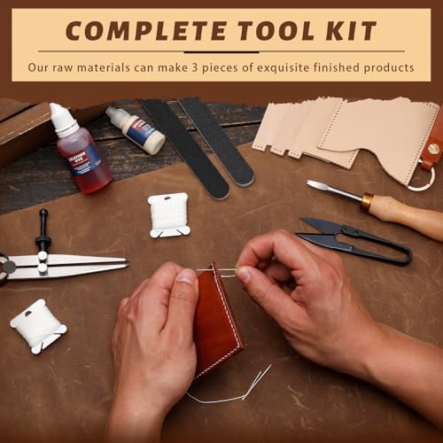 CBHGFEA 51Pcs Leather Working Kit, Vegetable Tanned Leather Craft Kit - Image 3