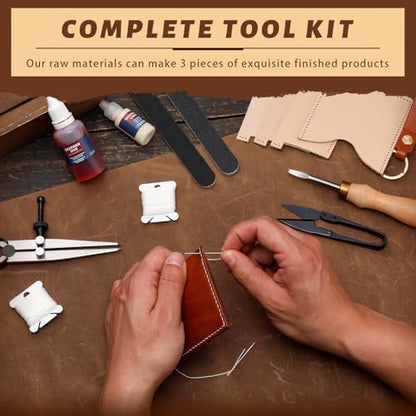 CBHGFEA 51Pcs Leather Working Kit, Vegetable Tanned Leather Craft Kit - Image 3