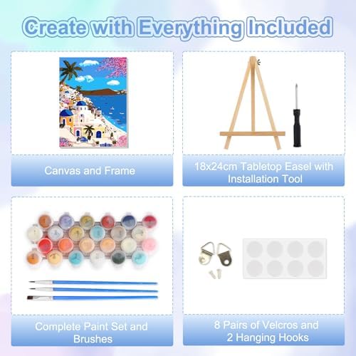 TOSTOG Aegean Town Framed Canvas Paint by Numbers Art Kit for Adults and Kids, Beginner Acrylic Oil Painting Supplies with Wooden Frame for Home Wall Decor 20 * 30 cm/8 * 11.8 in - Image 5