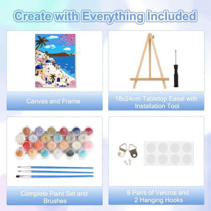 TOSTOG Aegean Town Framed Canvas Paint by Numbers Art Kit for Adults and Kids, Beginner Acrylic Oil Painting Supplies with Wooden Frame for Home Wall Decor 20 * 30 cm/8 * 11.8 in - Image 5