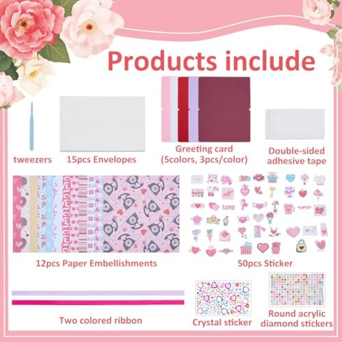 WEBEEDY 15 Sets Valentines's Day Card Making Kits Complete DIY Greeting Card Sets with Blank Cards, Stickers, Envelopes for Beginners Birthday Christmas Valentines's Day Invitation Paper Craft Gift - Image 2