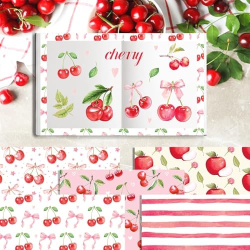 Pink Cherry Scrapbook Paper Pink Grid Pattern Papers Pad 12×12,24 Sheets Double-Sided Spring Bobo Floral Scrapbooking CardStock Paper Supplies for Holiday Cardmaking DIY Origami Papers. - Image 5