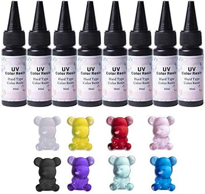 Set of 8x30ml UV Color Resin Multi-Colored High Transparency 8 Cute Colors No Mixing Non-Toxic Easy & Fast Usage for DIY Resin Crafts & Jewelry Making & Holiday Gifts by VidaRosa