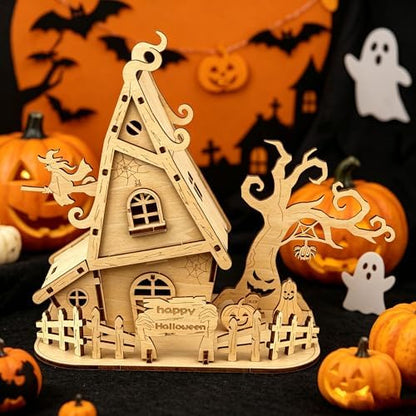 Halloween Witch House 3D Wooden Puzzle Kit - DIY Haunted House Building Model for Adults, Spooky Halloween Decorations, Fun Craft Gift for Teens by Unknown