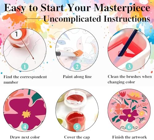 eimivrc 4 Pack Paint by Numbers Kit for Adults Framed,Flowers Paint by Numbers for Adults Beginner,DIY Acrylic Oil Painting for Home Wall Decor(8x8inch) - Image 7