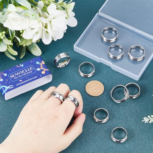 SUNNYCLUE 1 Box 18Pcs Stainless Steel Grooved Finger Ring US Size 7/8/9/10/11/12 Core Blanks 8mm Wide Empty Round Grooved Inlay Ring Blanks for Jewelry Making Kits Men Women DIY Craft Supplies - Image 4