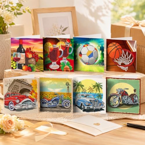 8PCS Cars and Balls DIY Greeting Card Kits with Envelopes Diamond Art Greeting Cards Diamond Art Cards Kits for Adults DIY Crafts Family Friend Gifts - Image 2