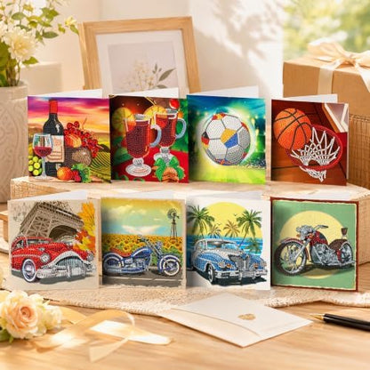 8PCS Cars and Balls DIY Greeting Card Kits with Envelopes Diamond Art Greeting Cards Diamond Art Cards Kits for Adults DIY Crafts Family Friend Gifts - Image 2