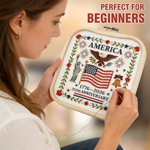 US 250th Anniversary Embroidery Kit, Patriotic Embroidery Kits for Beginner - Image 3