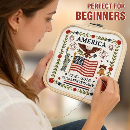 US 250th Anniversary Embroidery Kit, Patriotic Embroidery Kits for Beginner - Image 3