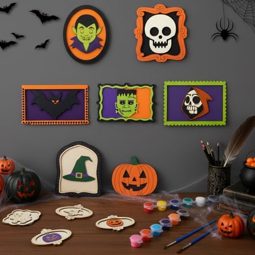 Weysat 18 Pcs Wooden Halloween Crafts for Adults DIY Frames Decorating Kits - Image 3