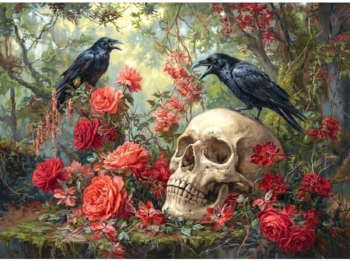 Skull Roses Paint by Numbers Kit for Adults Framed Canvas, Frameworkless by FairylandJinWenn