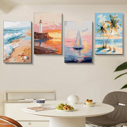Gemozaic 4 Pack Beach Framed Paint by Numbers Kit for Adults, 8 x 12 Inch - Image 3