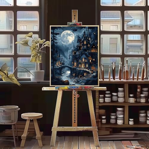 Natuyalo Paint by Numbers Kit for Adults, Paint by Numbers for Beginner Moonlit Castle, Paint by Number for Adults, Night Scene DIY Paint by Number for Gift Home Wall Decor 16x20 Inch - Image 4