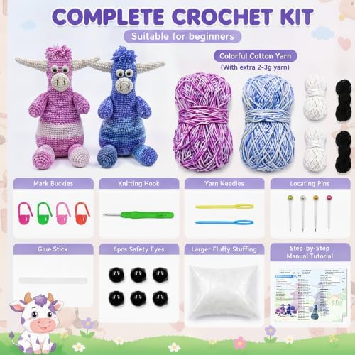 Beginner Crochet Kit for Adults, Highland Cow Crochet Amigurumi Craft Kit - Image 3
