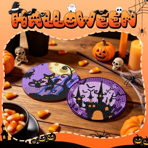 6 Pcs Halloween Diamond Art Coasters Kits,Diamond Painting Coasters Kits - Image 5