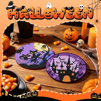 6 Pcs Halloween Diamond Art Coasters Kits,Diamond Painting Coasters Kits - Image 5
