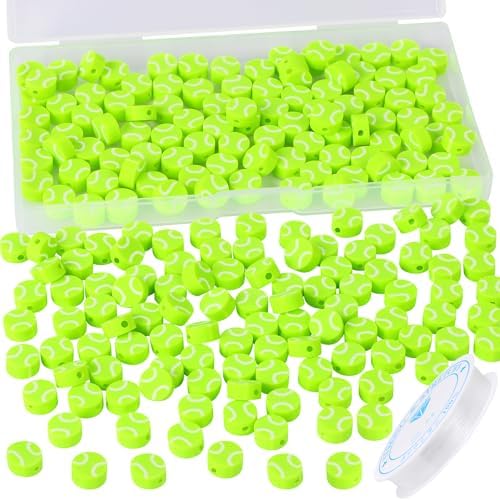 EVERMARKET 100pcs Tennis Ball Beads Polymer Clay Tennis Ball Beads Charms Spacer DIY Sports Bead for Necklace Bracelet Handmade Jewelry Making Accessories Supplies by EVERMARKET