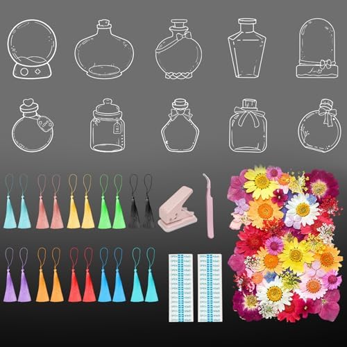 106Pcs Transparent Dried Flower Bookmarks, Dried Flower Bookmark Kit, Handmade DIY Bookmarks for Pressed Flowers, Thousand Flower Bookmark for Kids Women Men, Book Lovers by Artlaza