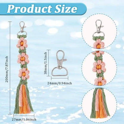 SUNNYCLUE 6 Sets Keychain Making Kits Macrame Keychain Kit Daisy Flower Keychain with Instruction Boho Tassel Keychains Flowers Macrame Kits for Beginners Adults Handbags DIY Hanging Ornament Decor - Image 3