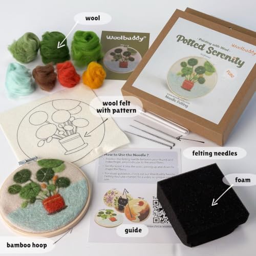 Woolbuddy Wool Painting Felting Hoop Kit (Potted Serenity) for Beginners - Image 3