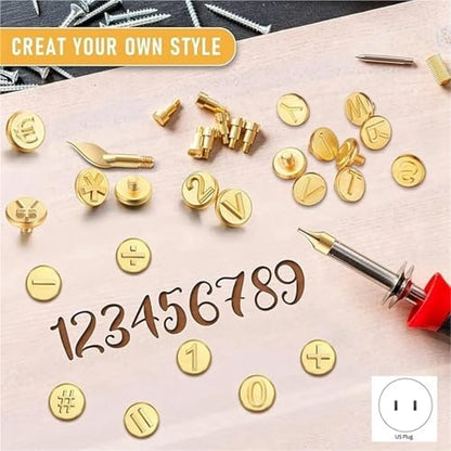 Wood Burning Letters 56 Pcs Wood Burning Kit with Letters,DIY Wood/Leather Burning Set, Letter Soldering Iron Stencils Kit Tool US Plug for Leather Wooden Burner Craft DIY - Image 4