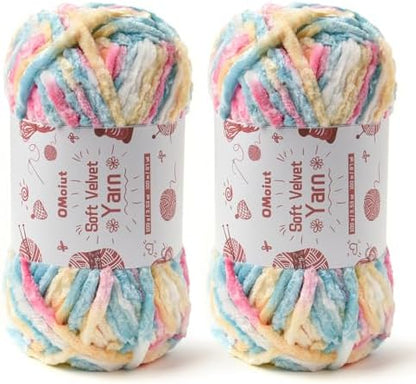 2x100g Fluffy Velvet Chenille Yarn for Crocheting and Knitting, 80m (87.5yd) Baby Yarn for Crocheting Soft, Crochet Chunky Yarns Amigurumi Yarns (2 Candy Color) by OMoiut
