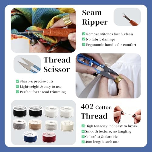 SkySewing 98PCS Large Eye Hand Sewing Needles Kit with Metal Box, Mini Sewing Kit with Threaders, Thimbles, Seam Ripper, Portable Sewing Repair Kit for Adults Beginner Travel Clothing Repair Home Use - Image 5
