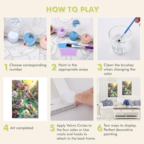 Bowetile Paint by Numbers Birds Kit for Adults, Framed Painting by Numbers Animal, Adults' Paint-by-Number Kits on Canvas, Acrylic Flower Number Painting Gifts for Home Wall Decor, 8x12in - Image 7
