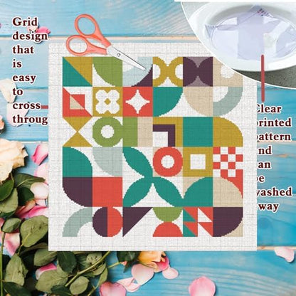 FREEBLOSS 11CT Cross Stitch Kit Cross Stitch Craft Kit with Stitching Guide for Beginners Memphis Stamped Embroidery Set Crossstitch Wall Hanging Set 17.7x17.7inch - Image 3