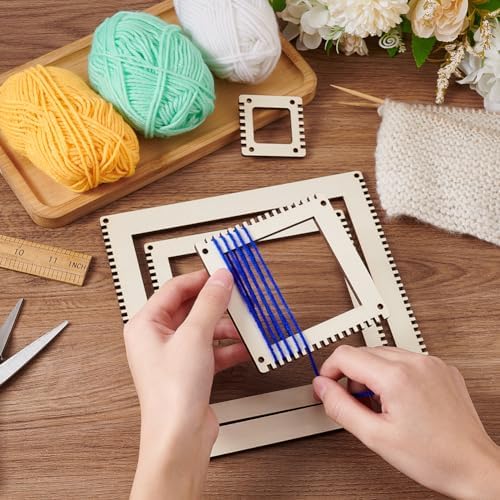 BENECREAT 4 Sizes Wooden Weaving Loom Kit, 2/4/5.9/7.8 inch Square DIY Weaving Loom DIY Weaving Art Tapestry Loom for Hanging Decor Woven Tapestry Knitted Crafts Making, 4.5mm Thick - Image 3