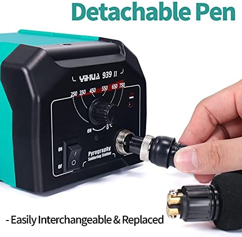 YIHUA 939-II Wood Burning Kit Station (Green) Bundle with YIHUA 930-IV Pyrography Pen Temperature Adjustable with 20 Wire Nibs, 10 Solid Points, Stable Pen Holder, Stencils and Accessories - Image 5
