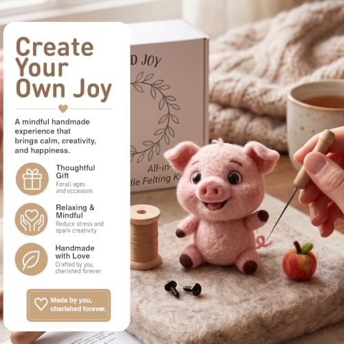 DIY Needle Felting Kit Cute Happy Waving Pink Piglet – Needle Felting Starter Kit with Fiber Roving, Needles, Felting Pad & Instructions | Felted Farm Animal Kit for Beginners Adults | DIY Craft Gift - Image 2