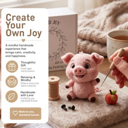 DIY Needle Felting Kit Cute Happy Waving Pink Piglet – Needle Felting Starter Kit with Fiber Roving, Needles, Felting Pad & Instructions | Felted Farm Animal Kit for Beginners Adults | DIY Craft Gift - Image 2