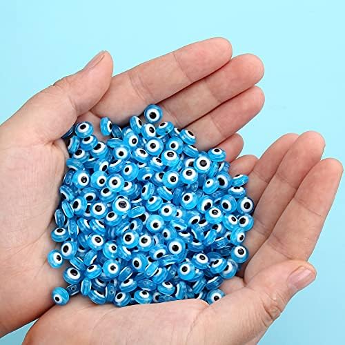 200pcs Evil Eye Beads Aqua Blue Resin Evil Eye Spacer Beads Charms with Elastic Rope for DIY Jewelry Bracelet Necklace Earring Crafts Making Handmade (Aqua Blue) - Image 5
