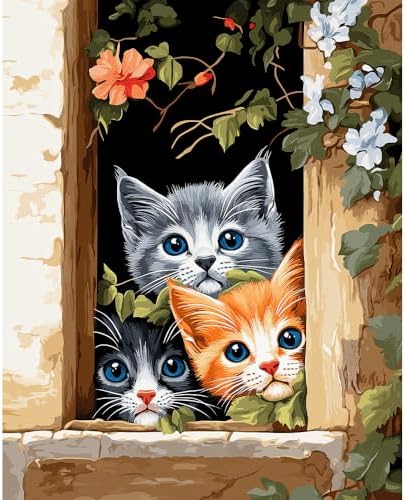 Natuyalo Painting by Numbers for Adults - Three Little Kittens Adult Paint by Number Kits for Beginners, Animals Cats DIY Art Craft Kits for Ideal Gift No Frame (16x20 Inch) by Natuyalo